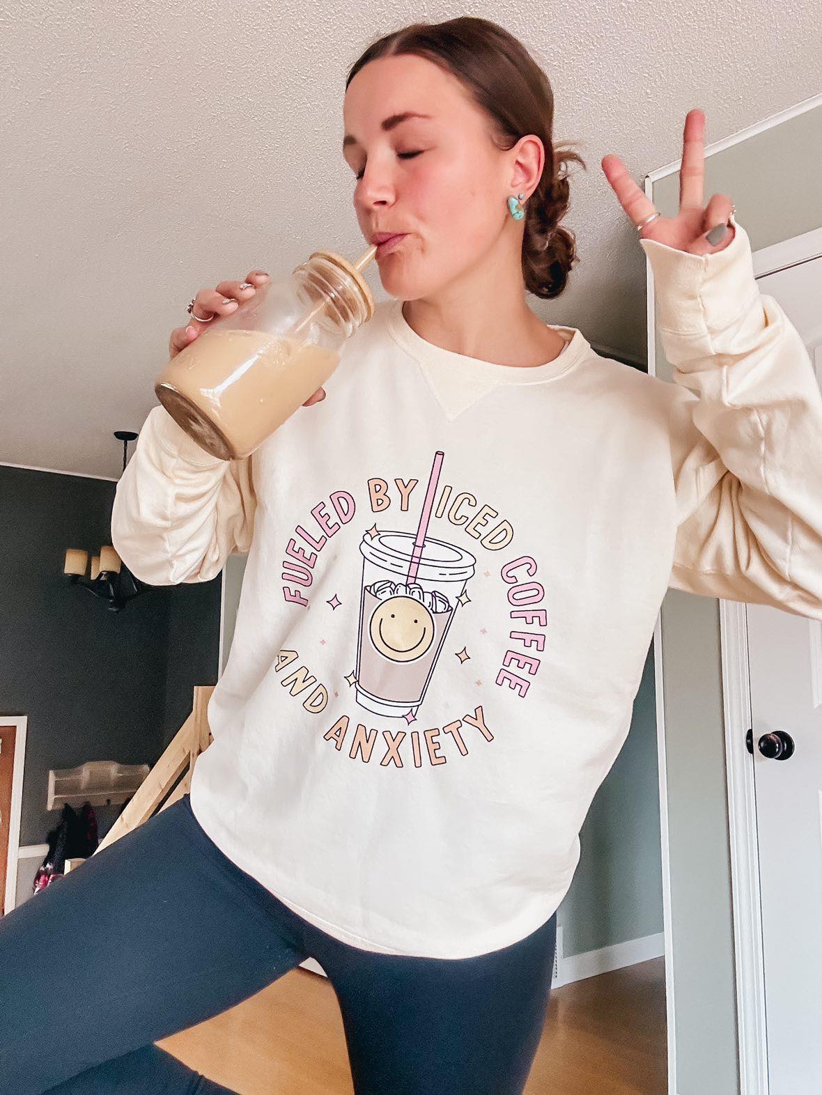 Fueled By Iced Coffee & Anxiety Crewneck Sweatshirt