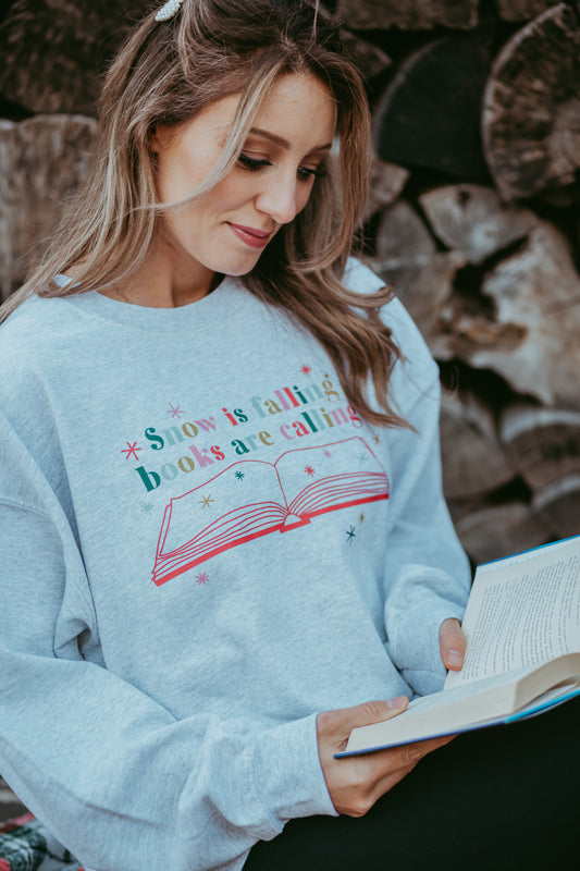 Snow Is Falling Books Are Calling Crewneck Sweatshirt