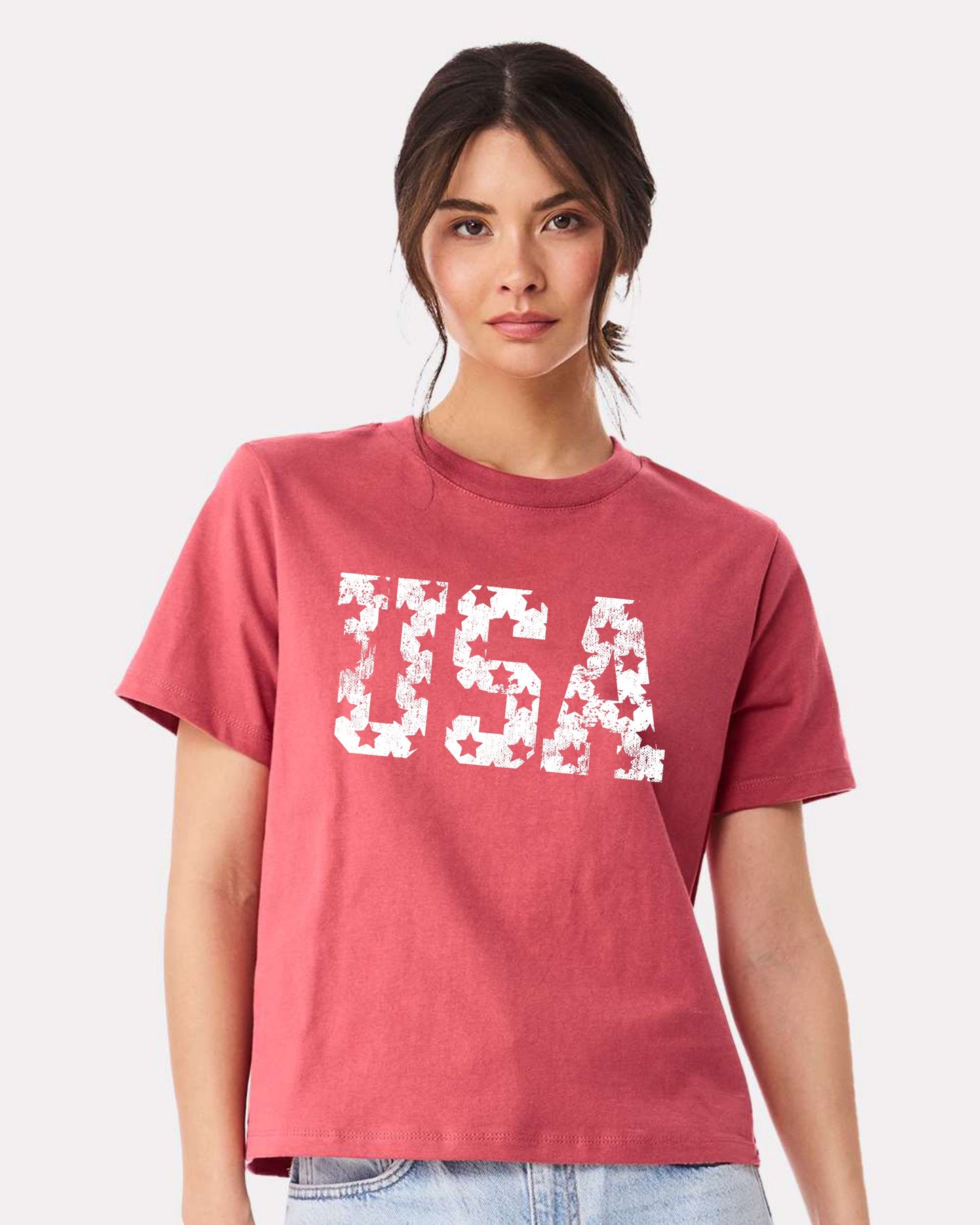 Distressed USA American Flag Mid-Length T-Shirt