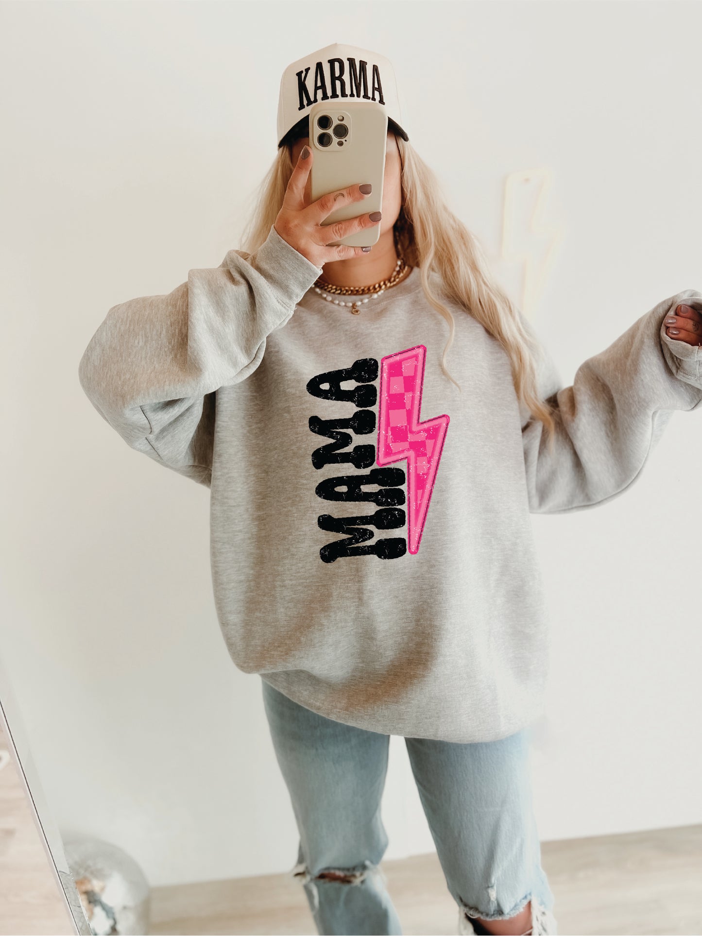 MAMA Pink Lightning Crewneck Sweatshirt