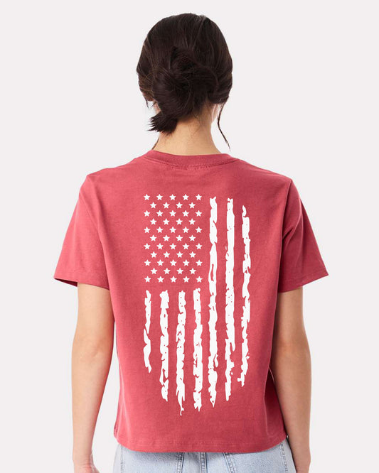 Distressed USA American Flag Mid-Length T-Shirt