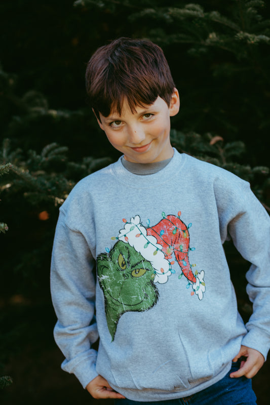 Sideways Grinch Youth Crewneck Sweatshirt