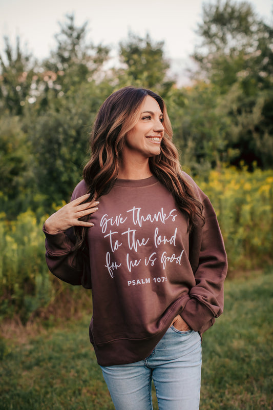 Give Thanks To The Lord For He Is Good Ladies Boxy Crewneck Sweatshirt