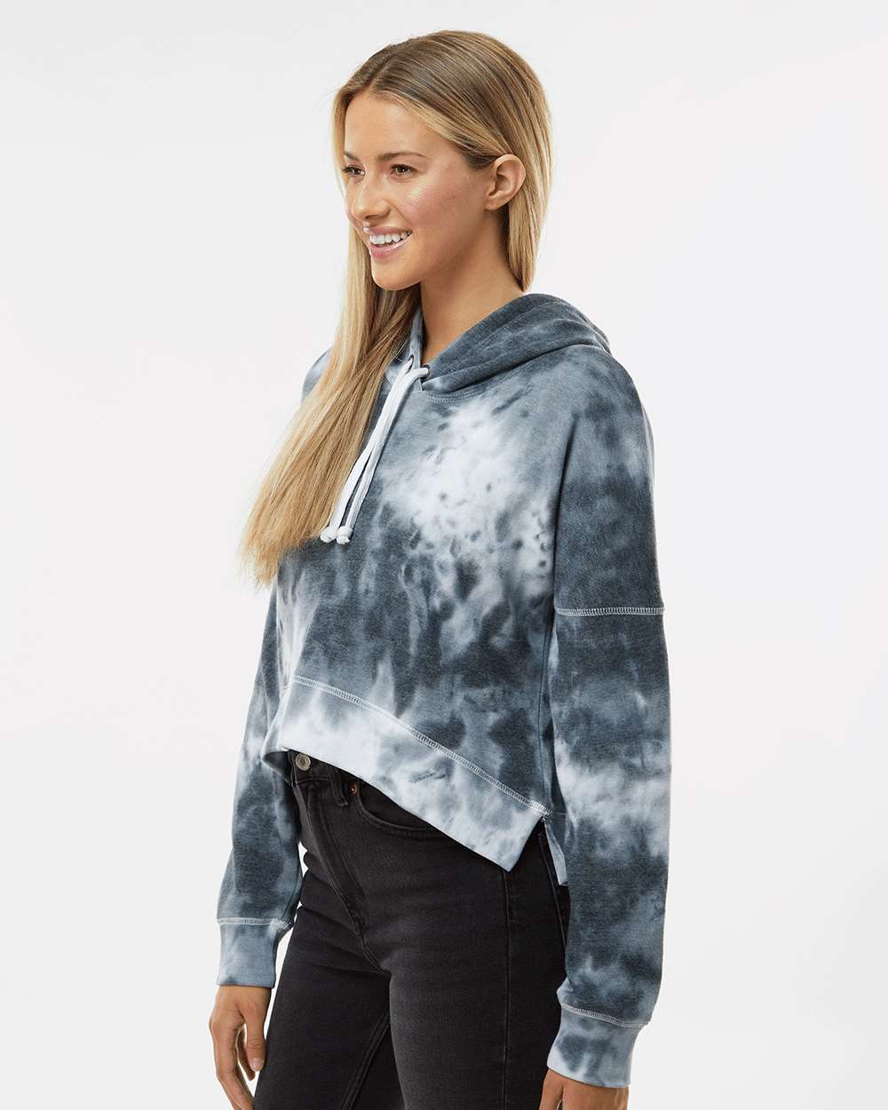 Black Tie-Dye Women's Crop Hooded Sweatshirt