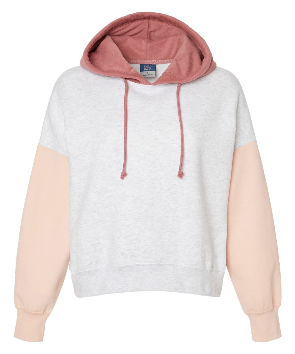 Women's Sueded Fleece Colorblocked Crop Hooded Sweatshirt
