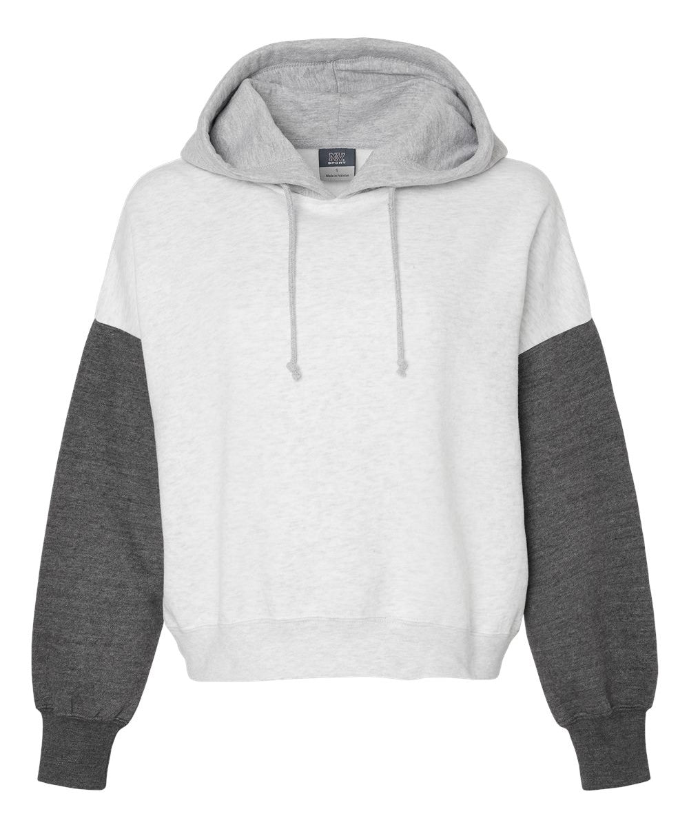 Women's Sueded Fleece Colorblocked Crop Hooded Sweatshirt