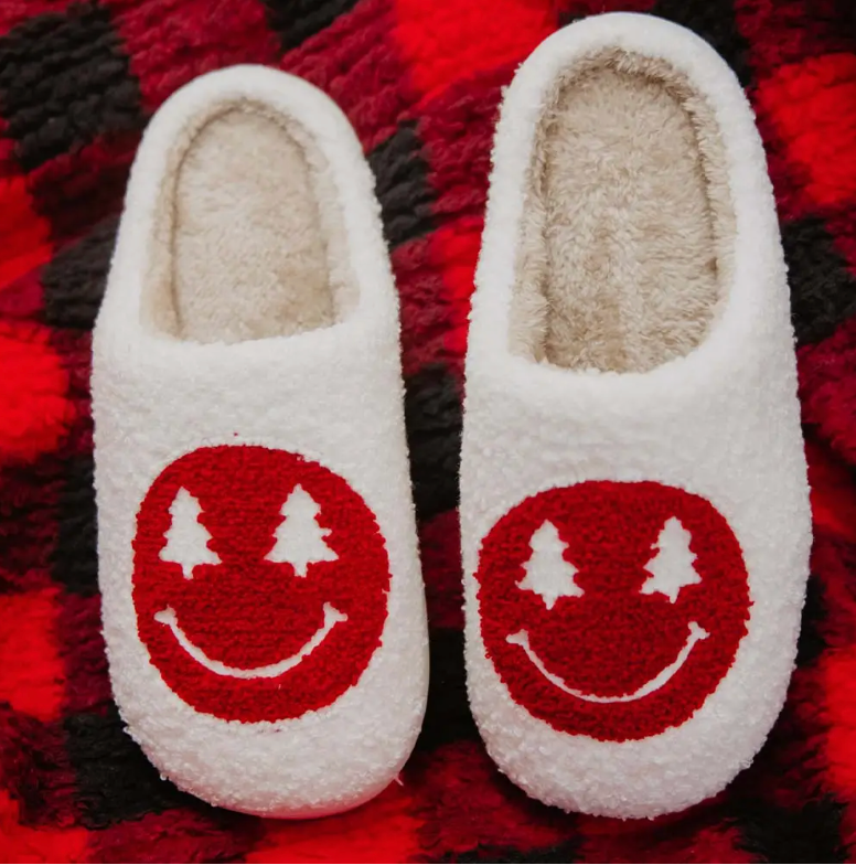 Christmas Tree Eyes Happy Face Slippers