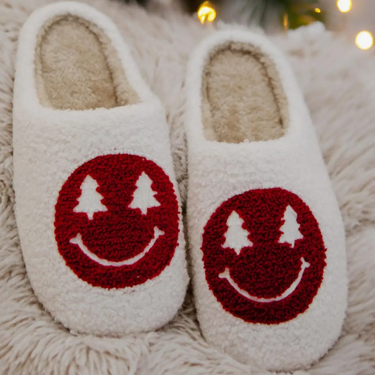 Christmas Tree Eyes Happy Face Slippers