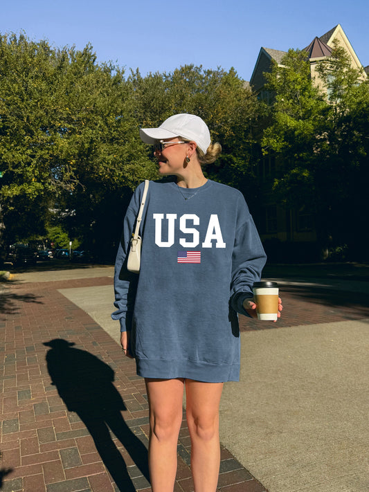 Classic USA Flag Crewneck Sweatshirt