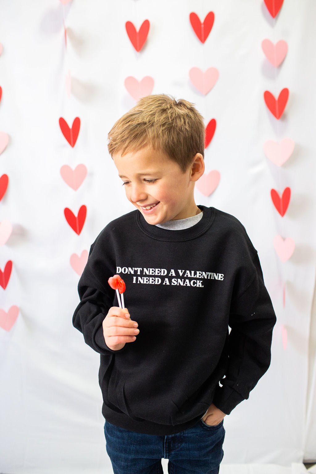 I Don't Need A Valentine, I Need A Snack (print) Youth Crewneck Sweatshirt