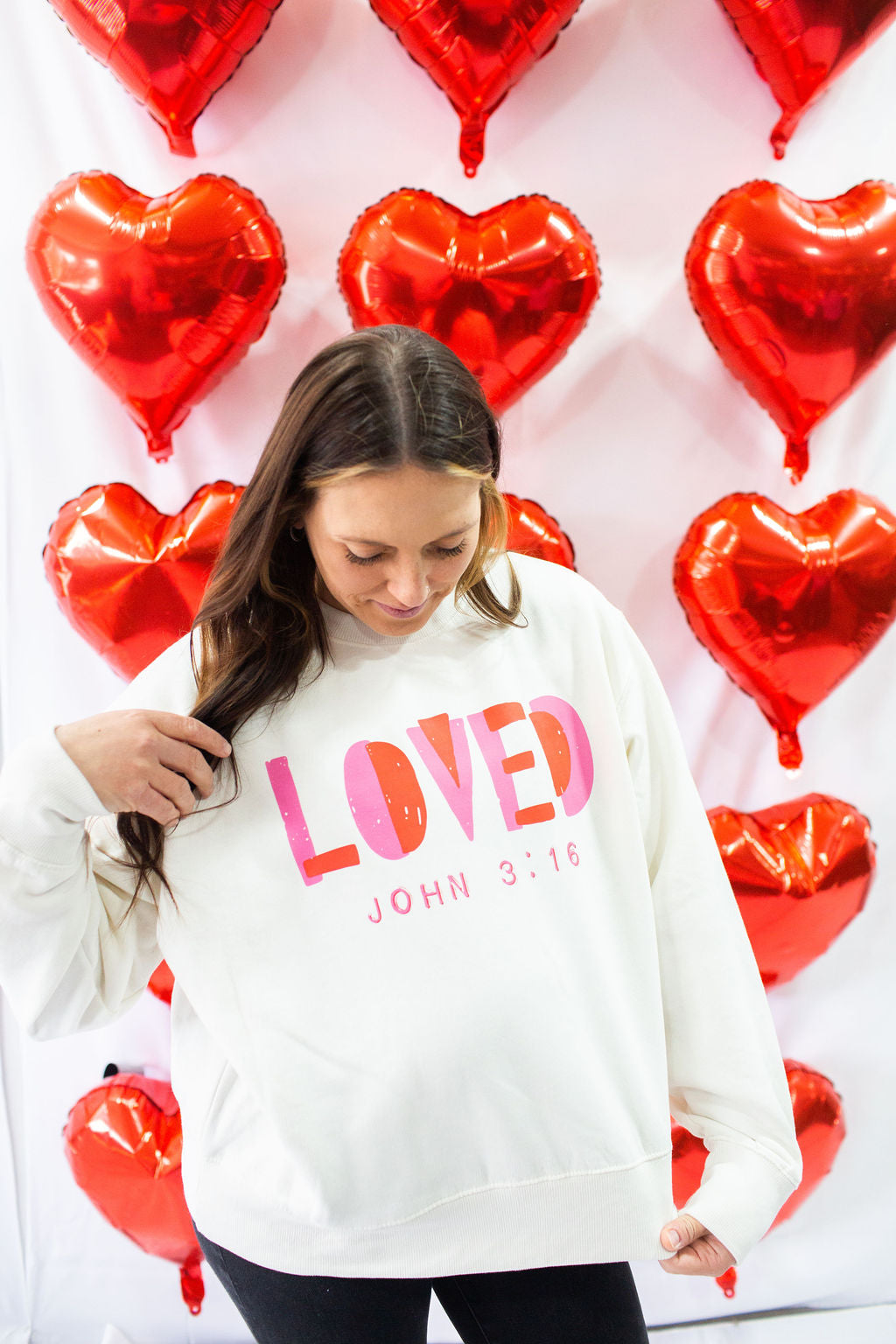 Loved John 3:16 Ladies Boxy Crewneck Sweatshirt