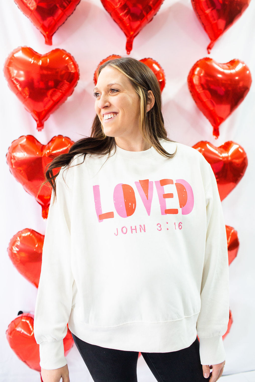 Loved John 3:16 Ladies Boxy Crewneck Sweatshirt