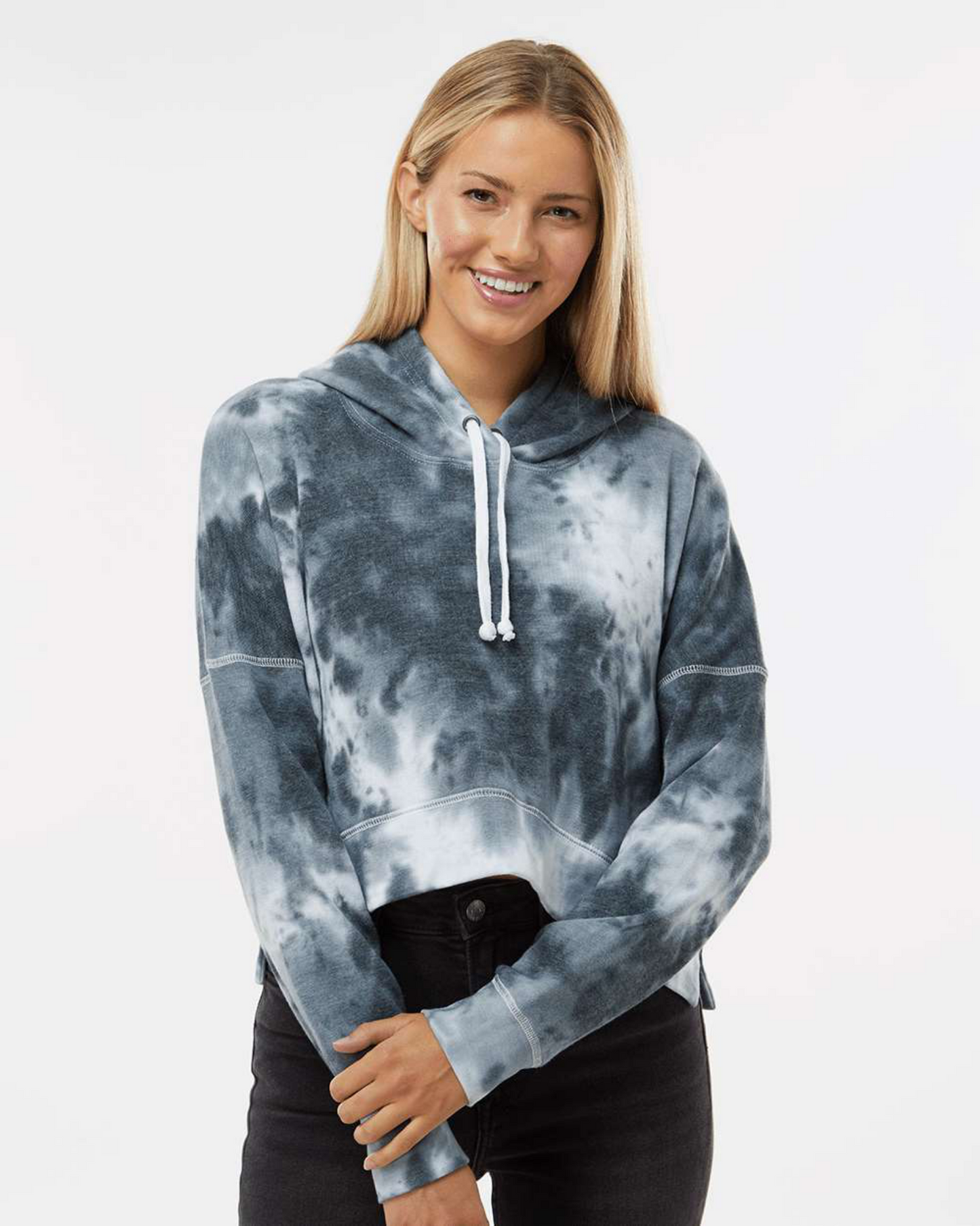 Black Tie-Dye Women's Crop Hooded Sweatshirt