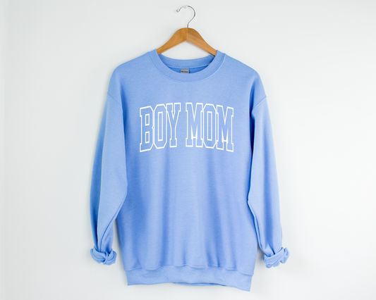 Varsity Boy Mom Crewneck Sweatshirt - Carolina Blue