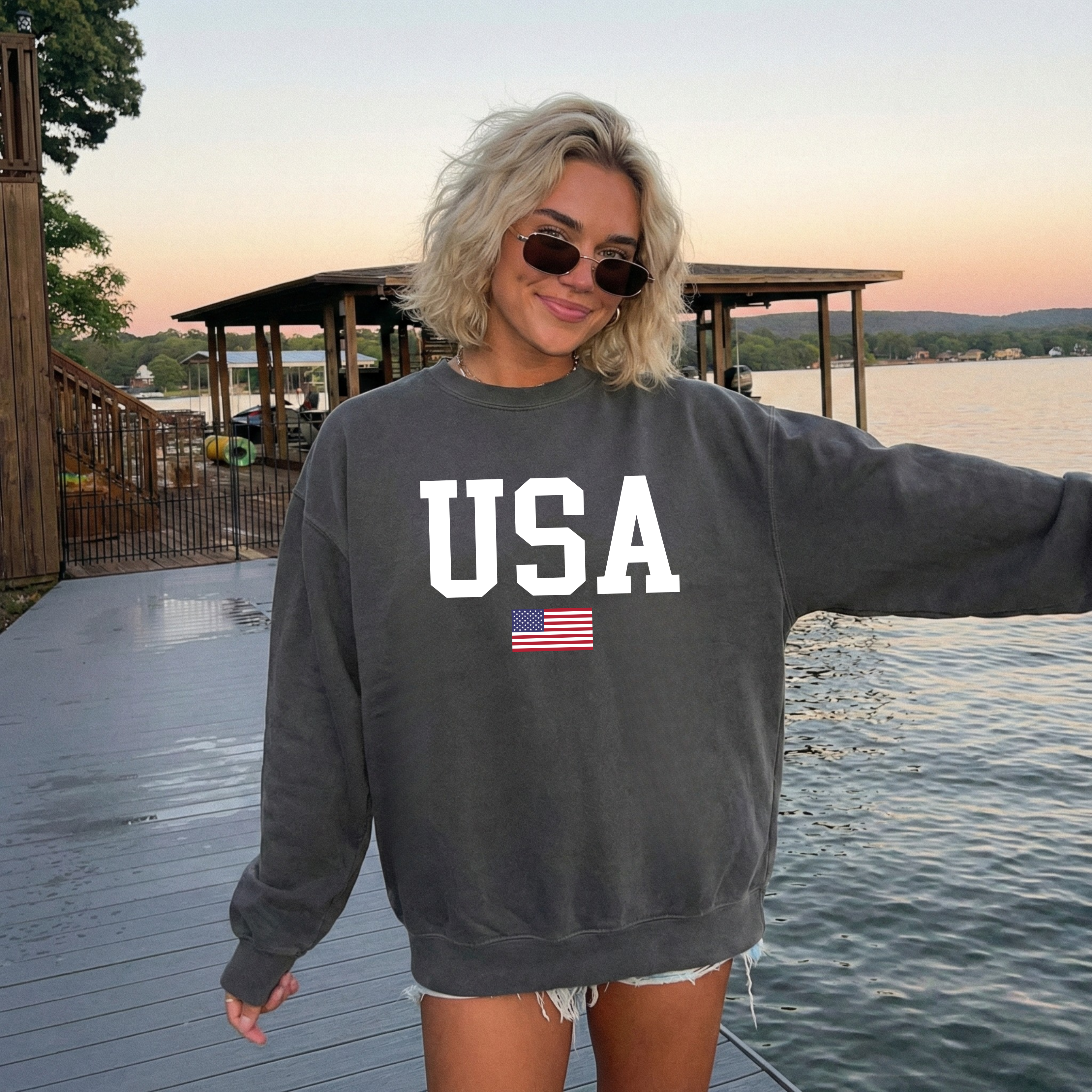 Classic USA Flag Crewneck Sweatshirt