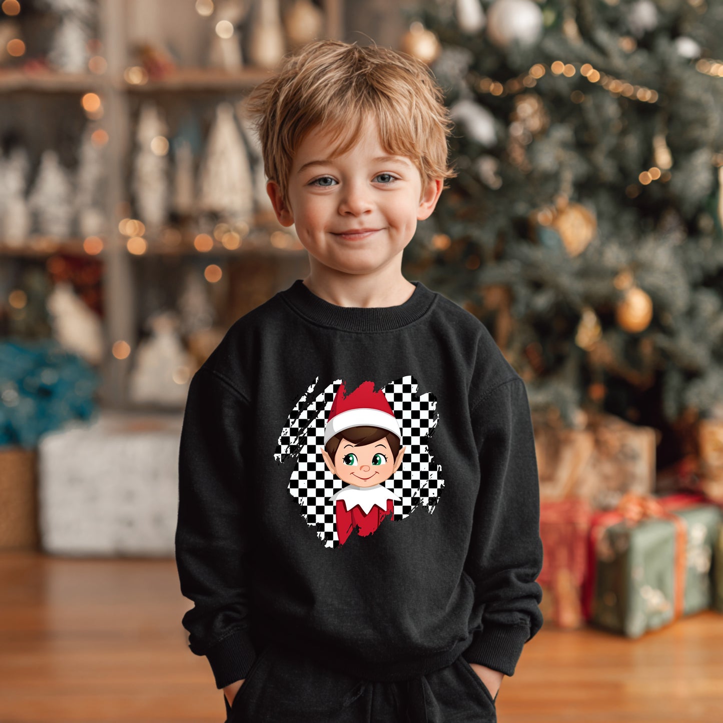 Checkered Elf Toddler Crewneck Sweatshirt