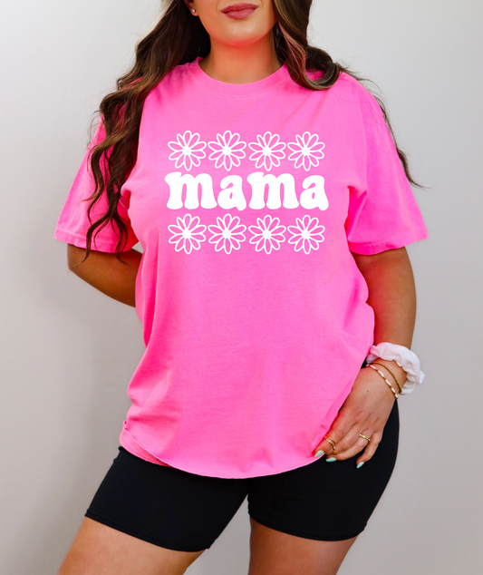 Mama & Flowers T-Shirt (Neon Pink)