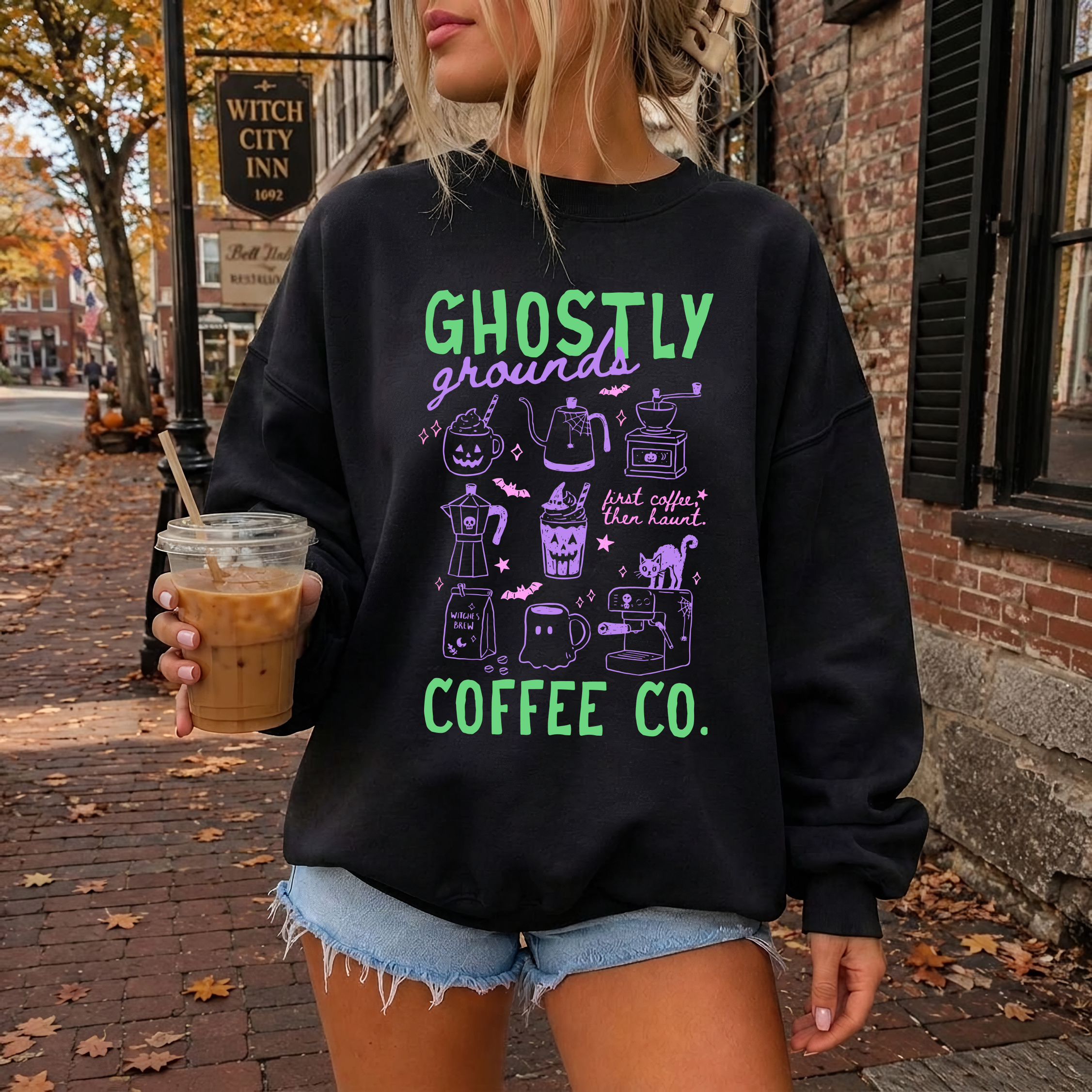 Ghostly Grounds Coffee CO Ladies Boxy Crewneck Sweatshirt