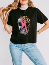Leopard Skelly Mid-Length Conservative Crop Boxy T-Shirt
