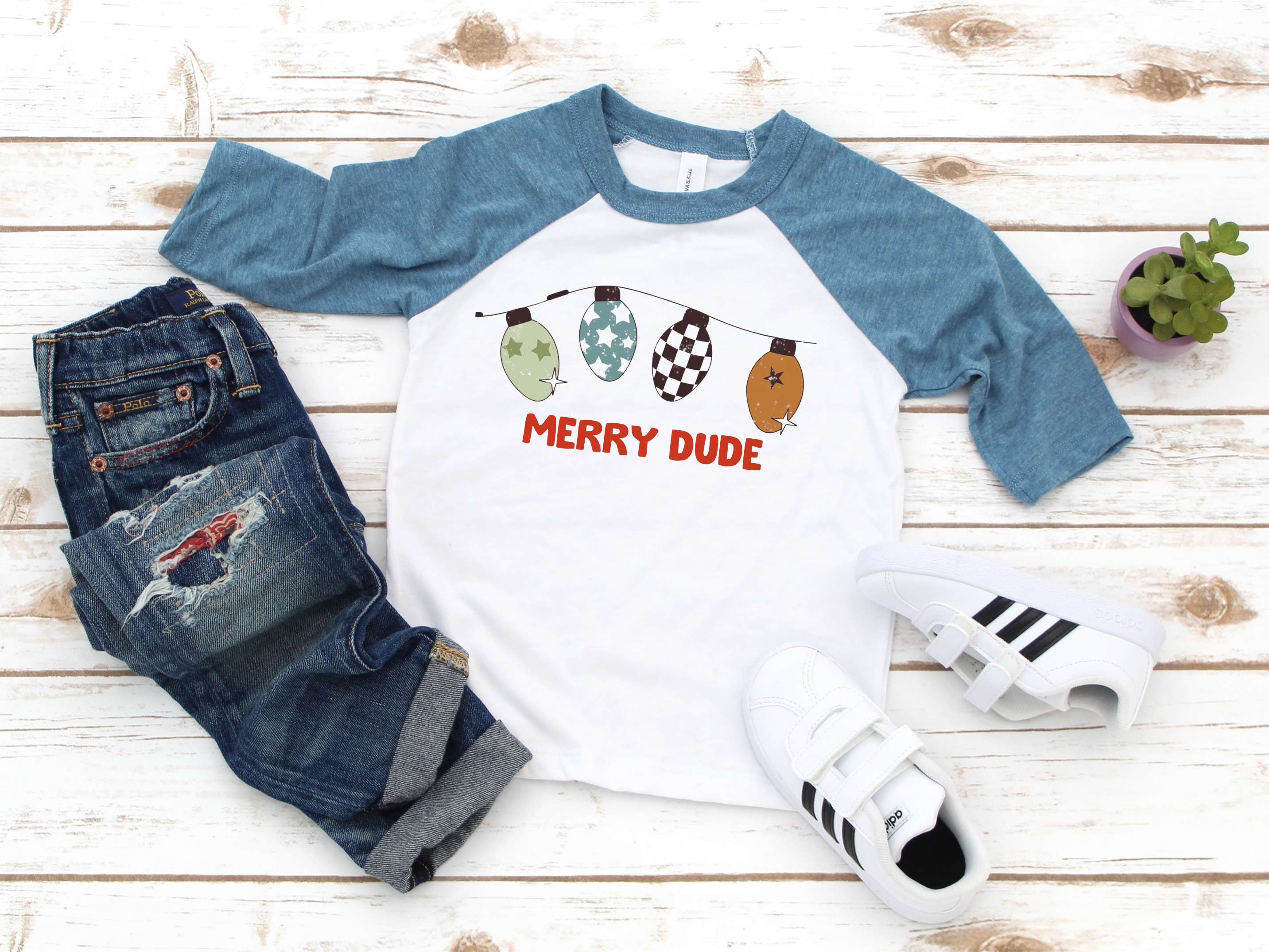 Merry Dude Toddler Three Quarter Sleeve Baseball T-Shirt
