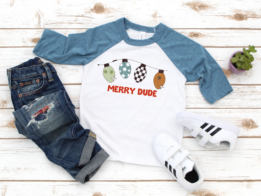 Merry Dude Toddler Three Quarter Sleeve Baseball T-Shirt