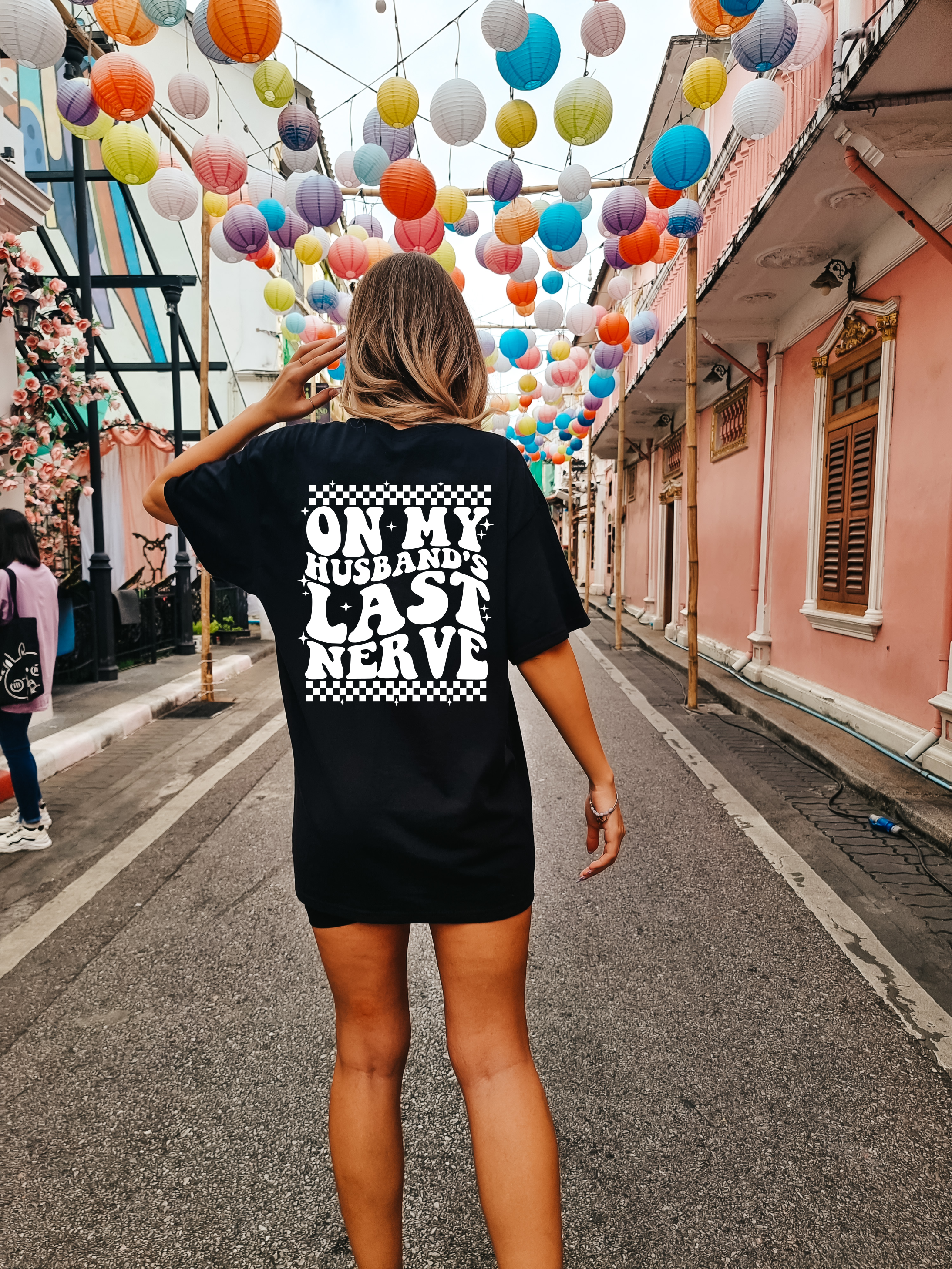 On My Husband's Last Nerve T-Shirt (Skeleton Hand Front)