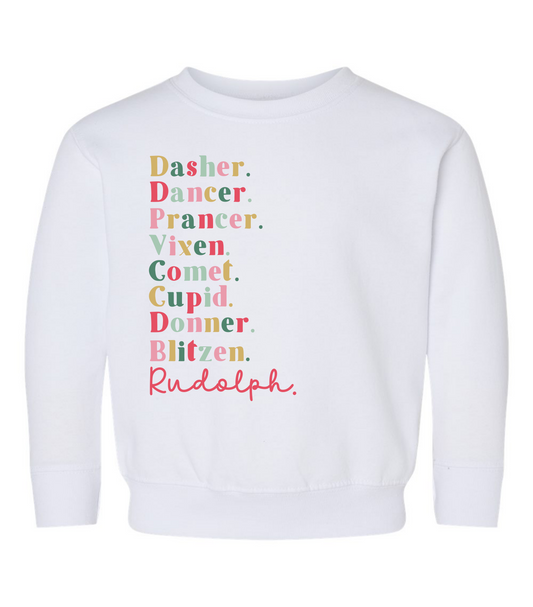 Reindeer Names Toddler Crewneck Sweatshirt