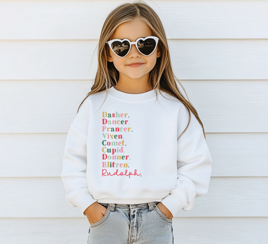 Reindeer Names Youth Crewneck Sweatshirt