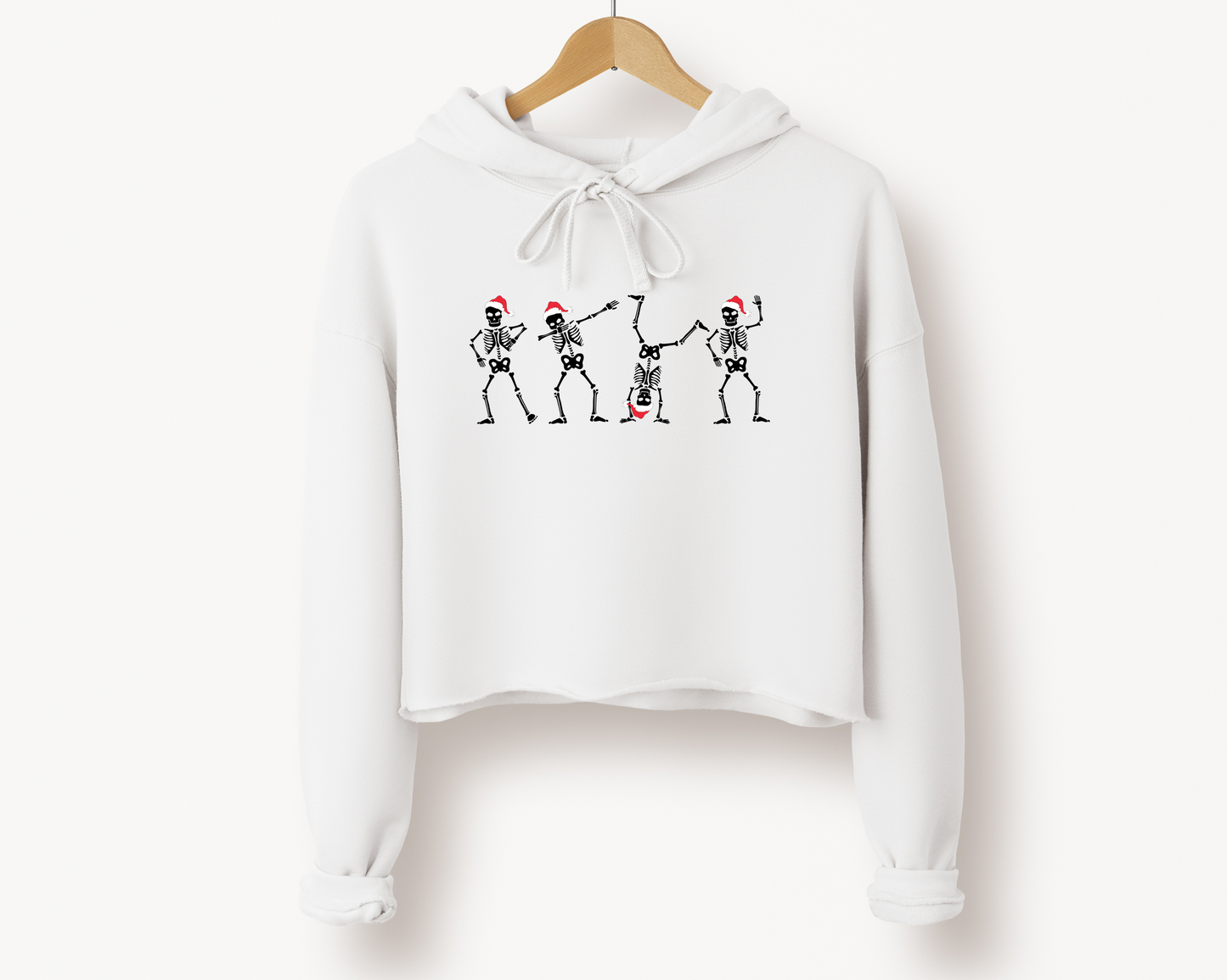 Santa Hat Dancing Skellies Women's Cropped Hoodie Sweatshirt