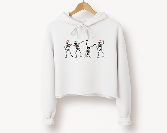 Santa Hat Dancing Skellies Women's Cropped Hoodie Sweatshirt