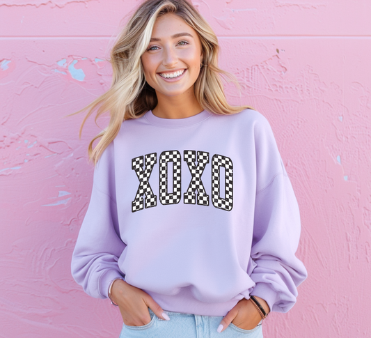 XOXO Checkered Women's Boxy Crewneck Sweatshirt