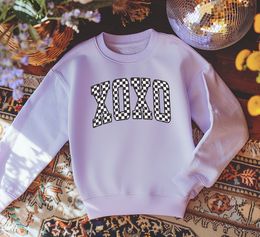 Checkered XOXO Youth Fleece Crewneck Sweatshirt