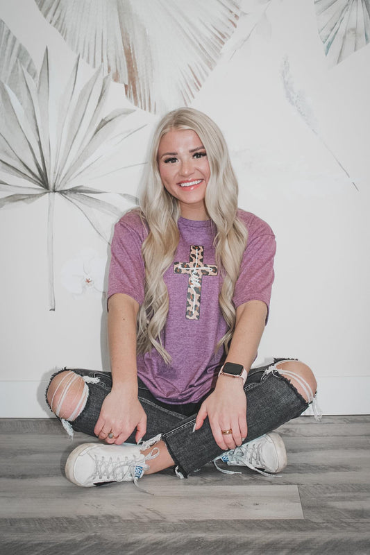 Faith Cheetah Cross Short Sleeve T-Shirt