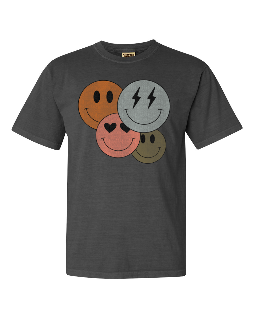 MISSACTIVER Women's Smiley Face Graphic T-Shirt - Oversized Vintage Tee, Loose Short Sleeve (Grey Green, Medium)