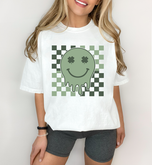 St. Patricks Checkered Smiley Short Sleeve T-Shirt